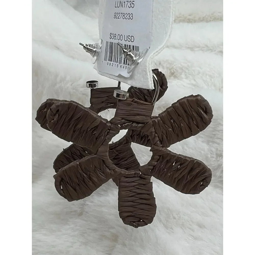 NWT Free People Wendy Woven Flower Hoop Earrings Chocolate Brown Boho Multi